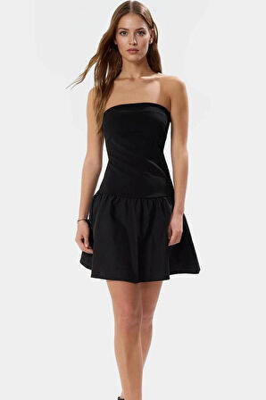 Yazlık Mini A line Straplez Örme Elbise Pamuklu Elastan Kumaş Gündüz Ve Gece Dayanıklı Malzeme