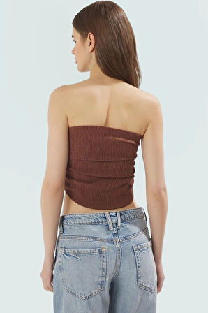 Fitted Straplez Crop Bluz Esnek Örme Kumaş Günlük Stil Özel Tasarım Konforlu Kesim Mükemmel Uyum