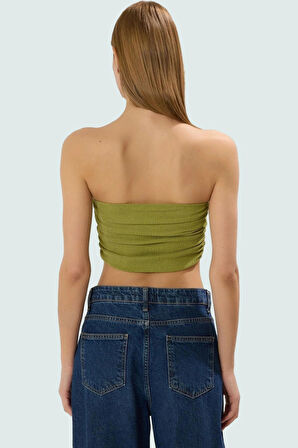 Fitted Straplez Crop Bluz Esnek Örme Kumaş Günlük Stil Özel Tasarım Konforlu Kesim Mükemmel Uyum