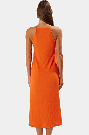 Şık Midi Halter Yaka Örme Elbise Günlük ve Özel Günler İçin Rahat Modern Stil