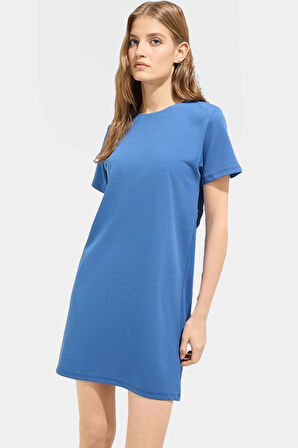 Kadın Bisiklet Yaka Kısa Kollu Örme Mini Elbise Rahat Günlük Yazlık Şık Görünüm Modern Stil