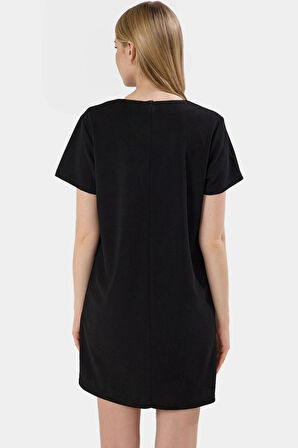 Kadın Bisiklet Yaka Kısa Kollu Örme Mini Elbise Rahat Günlük Yazlık Şık Görünüm Modern Stil