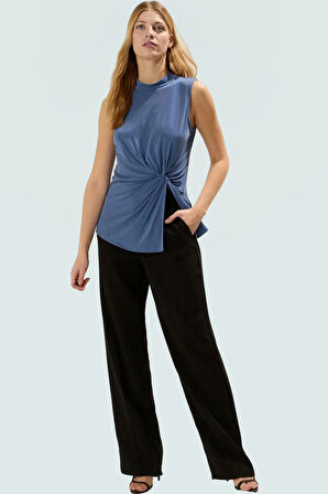 Kadın Asimetrik Kolsuz Örme Bluz Modal Polyester Günlük Şık Özenle Seçilmiş Kaliteli İşçilik