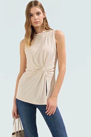 Kadın Asimetrik Kolsuz Örme Bluz Modal Polyester Günlük Şık Özenle Seçilmiş Kaliteli İşçilik