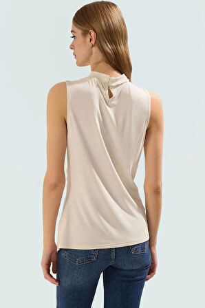 Kadın Asimetrik Kolsuz Örme Bluz Modal Polyester Günlük Şık Özenle Seçilmiş Kaliteli İşçilik