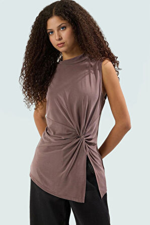 Kadın Asimetrik Kolsuz Örme Bluz Modal Polyester Günlük Şık Özenle Seçilmiş Kaliteli İşçilik