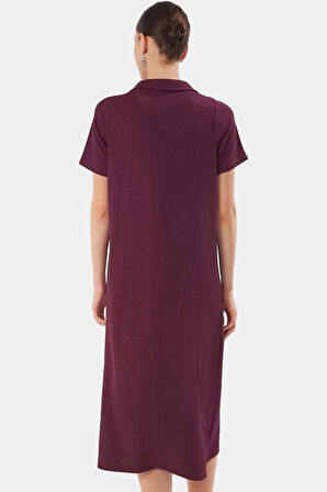 Kadın Örme Kısa Kollu Polo Yaka Midi Elbise Rahat Yazlık Günlük Stil Dayanıklı Malzeme