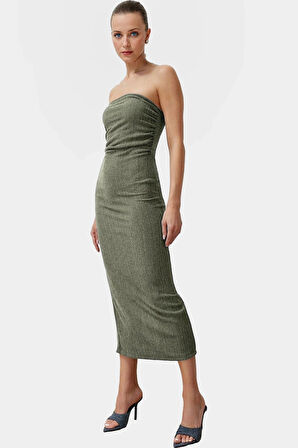 Midi Örme Straplez Elbise Bodycon Kalıp Yazlık Günlük Rahat Kullanım Özenle Seçilmiş