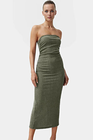 Midi Örme Straplez Elbise Bodycon Kalıp Yazlık Günlük Rahat Kullanım Özenle Seçilmiş