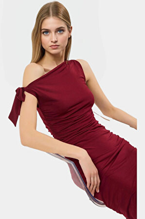 Maxi Örme Elbise Tek Omuzlu Asimetrik Yaka Şık Tasarım Modern Stil Kaliteli İşçilik