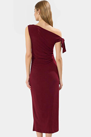 Maxi Örme Elbise Tek Omuzlu Asimetrik Yaka Şık Tasarım Modern Stil Kaliteli İşçilik