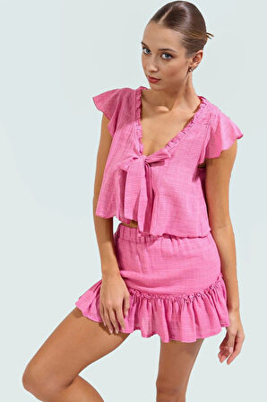 Yazlık Pamuklu Viskoz Bluz Etek Takım Kadınlar İçin Şık Plaj Giyim Görünüm