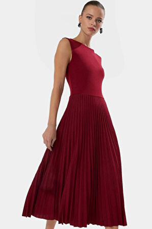 Pileli Midi Elbise Şık Gece Elbisesi Polyester Elastan Kumaş Dayanıklı Malzeme Özel Tasarım