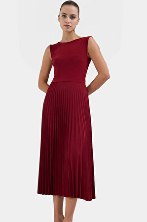 Pileli Midi Elbise Şık Gece Elbisesi Polyester Elastan Kumaş Dayanıklı Malzeme Özel Tasarım