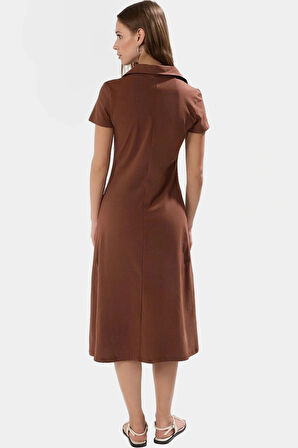 Kadın Polo Yaka Örme Midi Elbise Pamuklu Rahat Günlük Seçkin Malzeme Kullanım