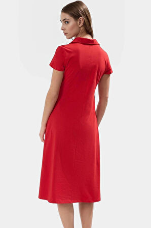 Kadın Polo Yaka Örme Midi Elbise Pamuklu Rahat Günlük Seçkin Malzeme Kullanım