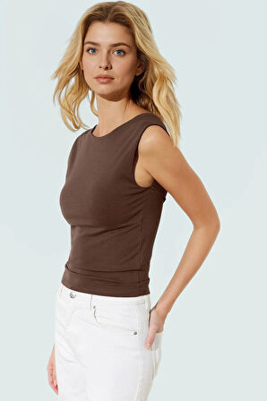 Kadın Bisiklet Yaka Kolsuz Pamuklu Örme Bluz Rahat Günlük Stil Kullanım İçin Ve Şık