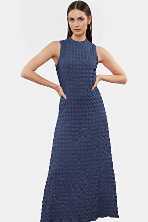 Maxi A line Bisiklet Yaka Örme Elbise Hafif Yazlık Günlük Seçkin Malzeme Özel Tasarım Modern Stil