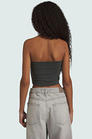 Fitted Straplez Yaka Crop Örme Bluz Rahat Günlük Stil Dayanıklı Malzeme Seçkin