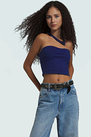 Fitted Straplez Yaka Crop Örme Bluz Rahat Günlük Stil Dayanıklı Malzeme Seçkin