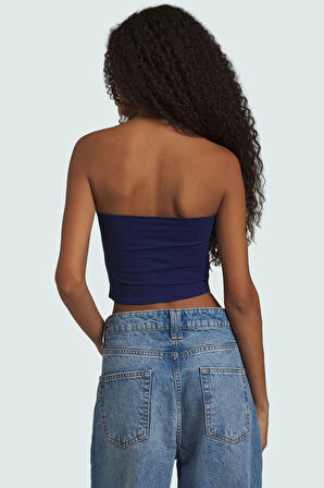 Fitted Straplez Yaka Crop Örme Bluz Rahat Günlük Stil Dayanıklı Malzeme Seçkin