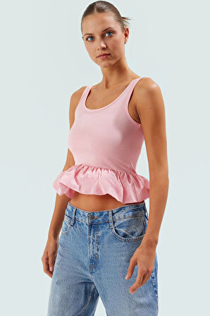 Kolsuz Örme Bluz Fitted Kalıp Havuz Yaka Yazlık Crop Günlük Kullanım İçin Özel Tasarım