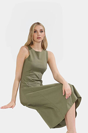 Kadın Pamuklu Skater Midi Elbise Yazlık Rahat Günlük Stil Şık Görünüm Seçkin Malzeme