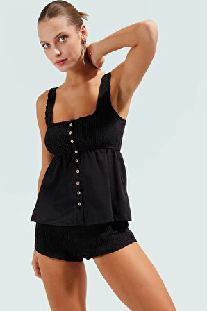 Yazlık Pamuklu Reglan Kollu Bluz Şort Takım Plaj Modası Rahat Ve Şık