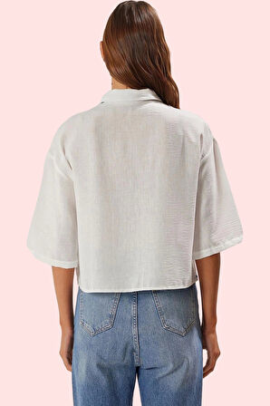 Kadın Dokuma Gömlek Ceket Yaka Truvakar Kol Basic Günlük Kullanım Yaz Aylarının Vazgeçilmezi