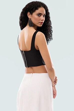 Askılı Korse Crop Bluz Dokuma Polyester Karışımlı Yazlık Şık Görünüm Modern Stil