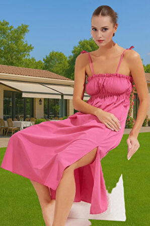 Yazlık Kadın Midi Poplin Elbise Büzgü Detaylı Tek Omuz Profesyonel Görünüm Premium Kalite