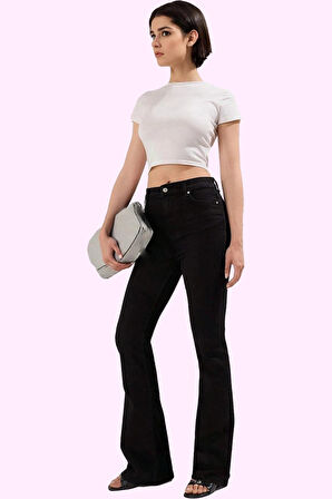 Kadın Yüksek Bel Flare Jean Pantolon Stretch Kumaş Günlük Stil Hafta Sonu Kaliteli Malzeme