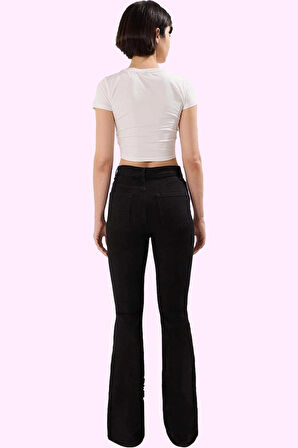 Kadın Yüksek Bel Flare Jean Pantolon Stretch Kumaş Günlük Stil Hafta Sonu Kaliteli Malzeme