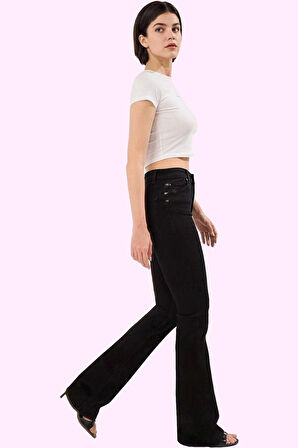 Kadın Yüksek Bel Flare Jean Pantolon Stretch Kumaş Günlük Stil Hafta Sonu Kaliteli Malzeme