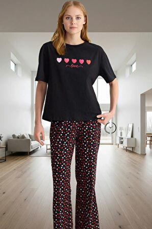 Kadın Pamuklu Kısa Kollu Bisiklet Yaka Pijama Takımı Uzun Ömürlü Premium Kalite Seçkin Malzeme