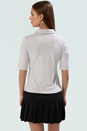 Melanj Polo Yaka Truvakar Kol Fitted Pamuklu Bluz Özel Tasarım Trend Özenle Seçilmiş