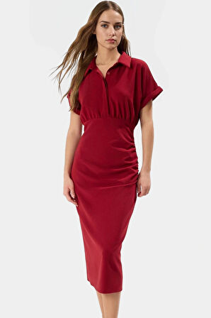 Şık Midi Boy Bodycon Elbise Dokuma Kumaştan Yazlık Kıyafet Profesyonel Görünüm Uzun Ömürlü