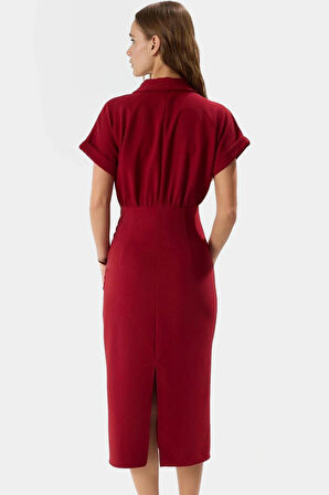 Şık Midi Boy Bodycon Elbise Dokuma Kumaştan Yazlık Kıyafet Profesyonel Görünüm Uzun Ömürlü