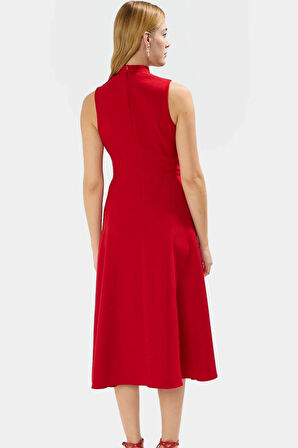 Yazlık Midi Dokuma Elbise Belden Etekli Ofis Şıklığı Premium Kalite Yüksek