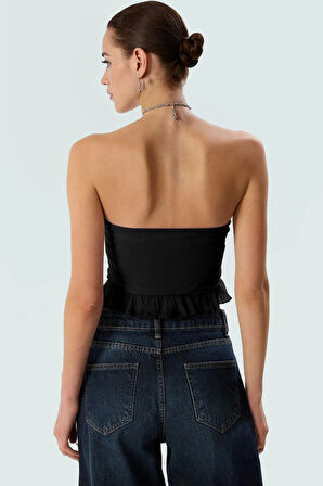 Halter Yaka Fitted Örme Bluz Krop Boy Yazlık Şık Tasarım Mükemmel Uyum Seçkin Malzeme