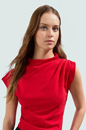 Fitted Dik Yaka Scuba Krep Örme Bluz Günlük Stil Özenle Seçilmiş Uzun Ömürlü Konforlu Kesim