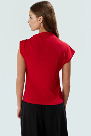 Fitted Dik Yaka Scuba Krep Örme Bluz Günlük Stil Özenle Seçilmiş Uzun Ömürlü Konforlu Kesim