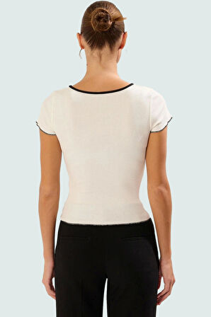 Fiyonklu Kısa Kollu Pamuklu Örme Bluz Yazlık Rahat Kombin Uzun Ömürlü Mükemmel Uyum Şık Görünüm