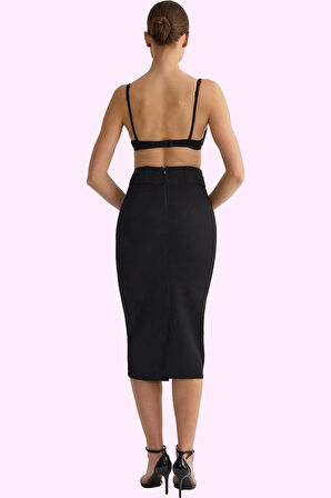 Kadın Midi Kalem Etek Yüksek Bel Dokuma Casual Günlük Hafta Sonu Yaz Aylarının Vazgeçilmezi