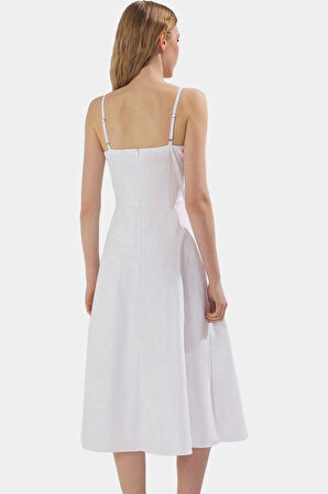 Yazlık Nakışlı A Kesim Midi Elbise Pamuklu Poplin Kumaş Rahat Günlük Stil Dayanıklı Malzeme