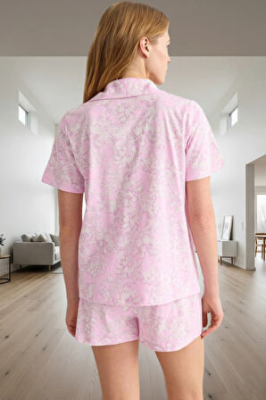Kadın Kısa Kollu Pamuklu Pijama Takımı Etnik Desenli Rahat Ev Giyim Profesyonel Görünüm Ve Şık