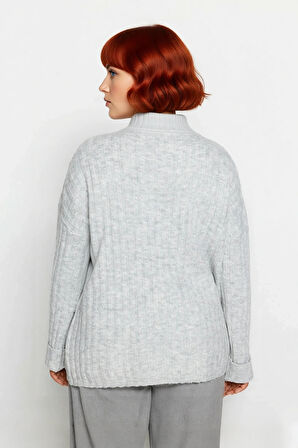 Kadın Relaxed Kalıp Dik Yaka Fitilli Dokuma Düğmeli Triko Kazak Kış Günleri İçin Konfor ve Şıklık