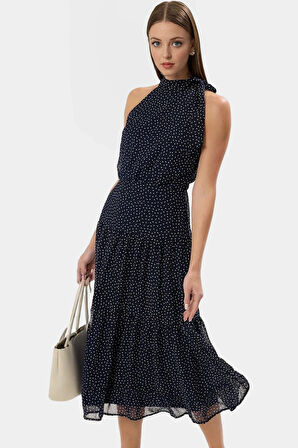 Şifon Dokuma A line Puantiyeli Elbise Yazlık Yüksek Kalite Şık Görünüm Modern Stil