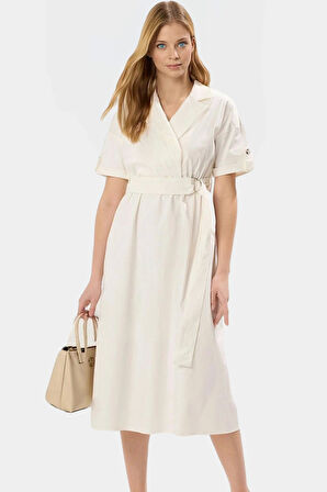 Zarif A Kesim Midi Elbise Dokuma Yazlık Casual Mükemmel Uyum Seçkin Malzeme