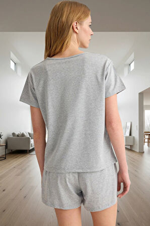 Kadın Melanj Örme Pijama Takımı Rahat Yazlık Kısa Kol Mükemmel Uyum Ve Şık Trend Tasarım